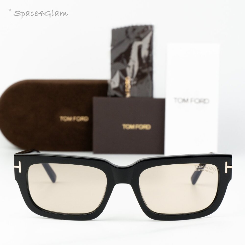 Tom Ford Men Sunglasses Black Brown Photochromic Rectangle FT1075 01E NEW